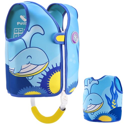 Pottwal Swim Vest for Kids - Swim Jacket for 1-2 Years (24-33LBS) - Buoyancy Aid Made of Neoprene & EPE - with Adjustable Crotch Strap Blue Medium
