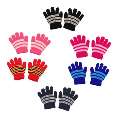 6 Pairs Warm Gloves Full Fingered Knitted Mittens for Boys Cozy and Durable Winter Wear for Ages Easy to Clean Elastic Stripe Design Random Color