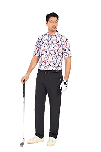 Samerm Mens Golf Shirt Short Sleeve Print Performance Moisture Wicking Dry Fit Polo Shirts For Men,White Leaf L #TOP2