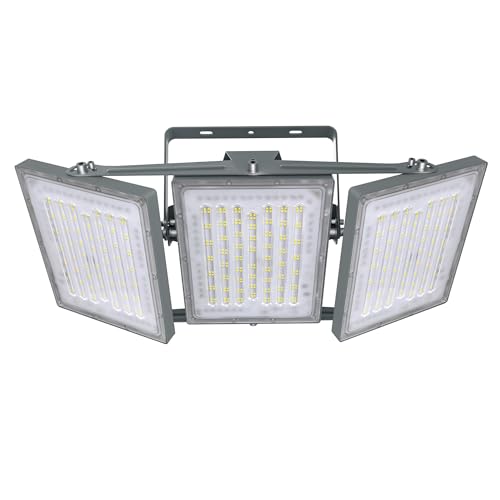 STASUN 600W Proiettore LED, impermeabile IP66, 60000LM, illuminazione esterna a LED, equivalente a una lampadina alogena da 3600W, 6000K bianco luce diurna, proiettore regolabile per fienili, Grigio
