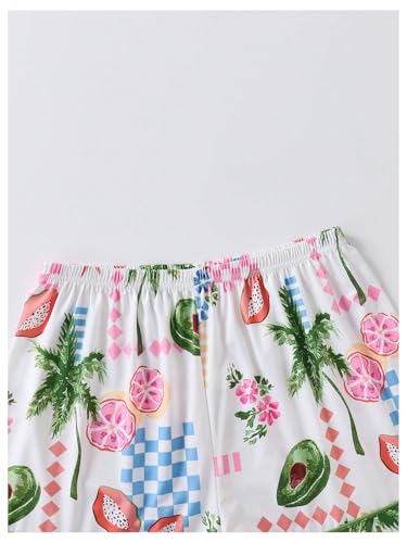Image of MakeMeChic Women's 2 Piece Pajama Set Graphic Short Sleeve Button Down Shirt and Shorts Set Sleepwear