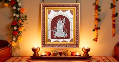 Image of 999 Pure Silver Khodiyarmaa Frame | Divine Home Decor | Wall Mount Square Photo for Gift, Wooden PhotoFrame for Temple & OfficeDecor, SilverGift Items | hangingframe (10.50 inch x 9 inch Inch)