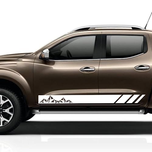 Vinilo negro mate para Renault Alaskan con diseño de montaña y rayas laterales para pickup 4