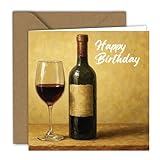  Carte d\'anniversaire – Élégante bouteille de vin et verre sur un fond doré chaud, parfaite pour célébrer un jour spécial pour tout le monde  Carte pliée (15 x 15 cm) – avec enveloppe kraft