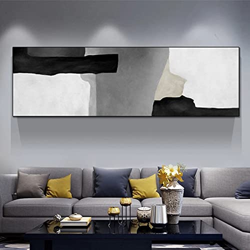 Peinture sur toile encre noire et blanche art minimaliste de Chine 45x130cm sans cadre pour salon