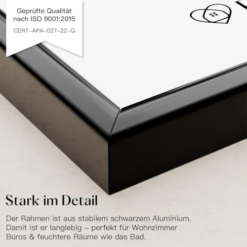 Bilderrahmen Alu 50x70 cm in Schwarz - Dünner Rahmen Ideal für Fotos, Poster, Kinderzeichnungen & Kunst - Dekoration für Kinderzimmer & Wohnbereich — Bringt deine Werke stilvoll zur Geltung