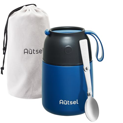 Autsel Termo para Comida 500ml, Recipiente Térmico para Comida, Frasco Acero Inoxidable Contenedor Térmico, Botella de Acero Inoxidable Aislada para Alimentos con Bolsa Aislada e Cuchara Plegable