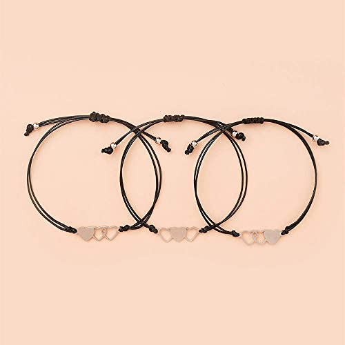 Image of 2 /3 /4 Pcs Handmade Sister Wish Bracelets Heart Charm Matching Bracelets With Card Back To School Gift Big Middle Little Sisters Bracelet Friendship Bracelets BFF Gift