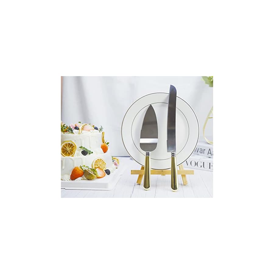 VARLKA Wedding Cake Knife and Server Set, Cake Cutting Set for Wedding, Personalized Stainless Steel Blade and ABS Gold Plated Handle Cake Cutter & Pie Server Set for Birthdays, Anniversary, Parties