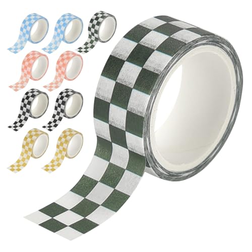 SEWOART Cinta Washi a Cuadros para Manualidades Rollo de Papel Texturizado Hecho a Mano Juego de 10 Cintas de Colores Vibrantes Adhesivo sin Residuos para Scrapbooking y Decoración DIY