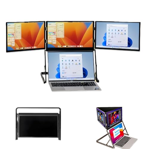 Image of Triple Screen Laptop Monitor, 15.6 inch Fhd Portable Monitor Extender with Aluminum Stand, Foldable Dual /Triple Display for, Programming & Multitasking Work