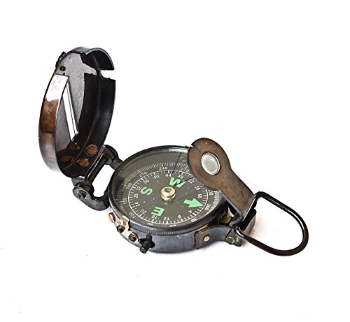 Lensatic Compass Black Military Vintage Antique Navigational Nautical Marine, 3 Inches, Antique Brass Fully Functional Pocket Camping Boating Hiking Trekking Travelling Compass #TOP10