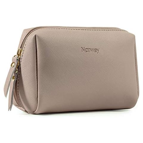 Small Vegan Leather Makeup Bag for Purse Travel Makeup Pouch Mini Cosmetic Bag for Women Girls (Brown) Cover