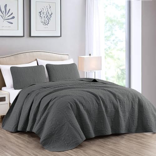 Image of Chezmoi Collection Austin 3-Piece Oversized Bedspread Coverlet Set (King, Charcoal) (Pack of 6)