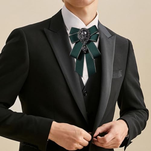 Image of Rhinestone Retro British Style Pre-tied Adjustable Fabric Ribbon Bow Tie for Women Men Uniform Necktie Bownot