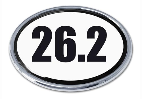 Image of Elektroplate 26.2 Black & White Marathon Metal Emblem for Cars, Trucks, and All Auto | Universal Fit at 3.6 inch x 2.5 inch | Weatherproof