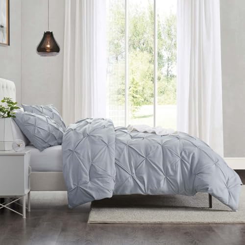 Image of Nestl California King Duvet Cover Steel Blue - Soft Double Brushed Duvet Set with Button Closure & Corner Ties, 3 Piece Luxurious Pinch Pleated Duvet Cover Set 104x98 Inches with 2 Pillow Shams