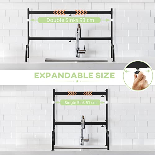 HOMCOM Large Dish Drainer Rack Over The Sink, 2 Tier Adjustable Dish Drainer 51-93cm, Space Saving Kitchen Counter Shelf Organiser, Black - Image 6