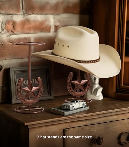Cowboy Hat Stand, Hat Display, Western Horseshoe Decor, Cowboy Hat Holder | Hat Stands for Display Tabletop, Cowboys Gifts for Men, Desk Hat Rack for Fedora, Sun Hats,Straw Hats, Iron, Bronze, 2 Packs - Image 3