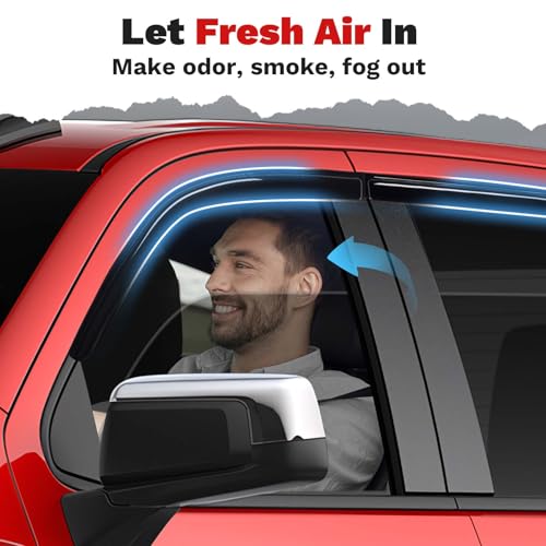 Image of Window Rain Guards for 2019-2026 Chevrolet Silverado /GMC Sierra 1500 | Window Visors for Silverado Crew Cab Accessories, Outside-Mount Tape-On Side Window Deflectors Vent Visors Shades Rainproof