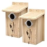 BestNest Classic Three-Woodpecker Houses, Pack of 2 – Durable All-Wood Birdhouses with 2.5' Entry Hole & Metal Guard – Ideal Roosting Boxes for Red-Headed, Hairy & Red-Bellied Woodpeckers