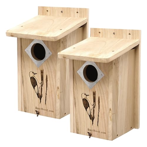 BestNest Classic Three-Woodpecker Houses, Pack of 2 – Durable All-Wood Birdhouses with 2.5' Entry Hole & Metal Guard – Ideal Roosting Boxes for Red-Headed, Hairy & Red-Bellied Woodpeckers