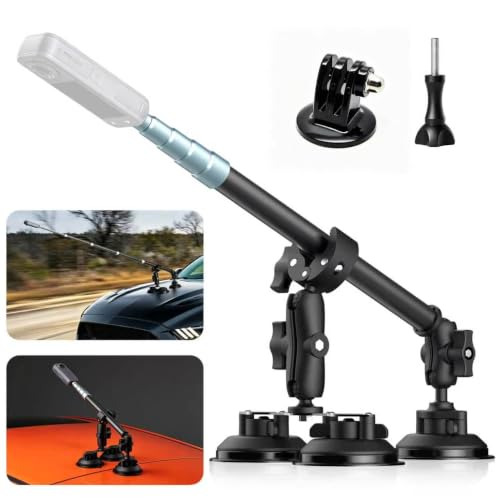 Suction Car Mount 360 Camera for car for Insta360 car Mount x5/X4/X3/X2/GO 3/ONE/GoPro Max-(Includes 47.2 Lockable Aluminum Alloy Selfie Stick)