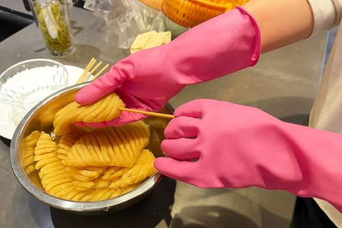 Image of Natural Rubber Household Gloves - Reusable & Waterproof for Cleaning, Dishwashing, Kitchen & Bathroom Use - Comfortable Fit with Non-Slip Grip - Durable & Long-Lasting (Pink, 15 Pair)