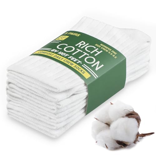 HOT FEET Thin Crew Summer Socks for Women - 5 Pack, Breathable Moisture Wicking, Lightweight Ribbed Cotton Socks Size 5.5-9.5