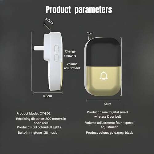 Image of Ash & Roh Digital Smart Wireless Door Bell Waterproof with Receivers 200m Range Colorful Lights Easy Plug & Play Installation Perfect for House, Villa, Office & Shops (Black One Bell Two Receivers)