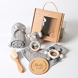 Newborn Baby Gift Set -Baby Gift Basket Baby Welcome Box Baby Blanket Baby Rattle Toy Teether with H
