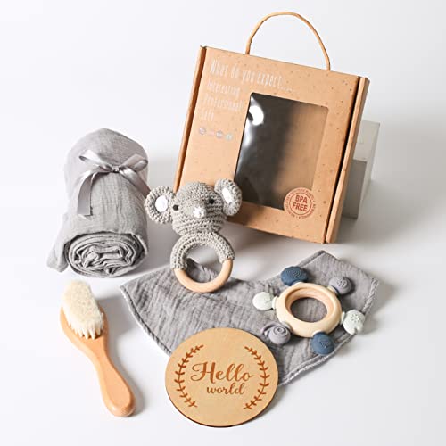 Newborn Baby Gift Set -Baby Gift Basket Baby Welcome Box Baby Blanket Baby Rattle Toy Teether With Hair Brush Baby Milestone Baby Gifts Newborn Essential For Boys Girls（Elephant） #TOP8