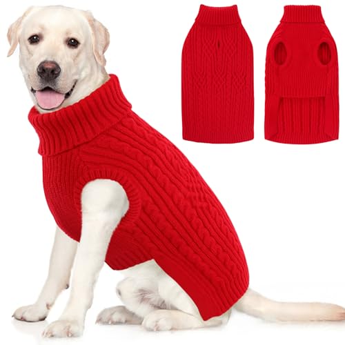 AOFITEE Hundepullover Große Hunde, XXL Hunde Weihnachtspullover Warm Hundepullover Rollkragenpullover, Winter Hundepulli Große Hund Strickpullover Winter Hundebekleidung Pullover für Labrador 2XL
