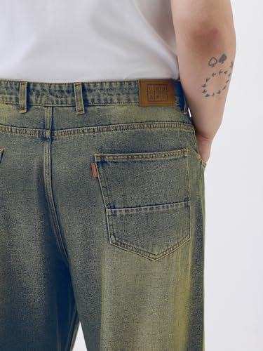 Image of Urbano Plus Men's Loose Baggy Fit Heavy Washed Jeans Non-Stretchable