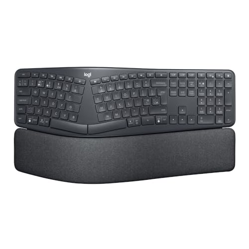 Logitech ERGO K860 Wireless Ergonomic Keyboard - Split Keyboard Layout, Wrist Rest, Natural Typing, Stain-Resistant Fabric, Windows/Mac, Bluetooth + USB, Windows/Mac, QWERTY UK English Layout - Grey