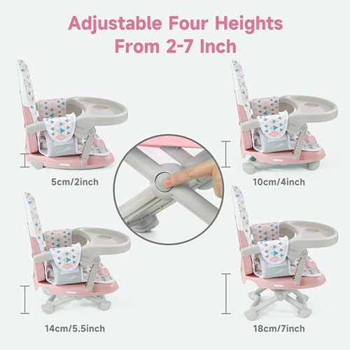 Image of YOLEO Baby High Chair Booster Seat for Dining Table, Foldable High Chairs with Adjustable Heights, Travel Booster Seat with Removable Tray