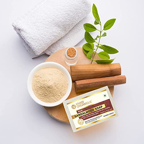 Image of Khadi Organique Handmade Sandalwood Soap With Essential Oil Pack Of 3