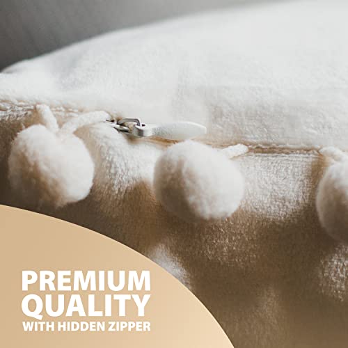 Naimdecor Set Of 4 Cream Boho Throw Pillow Covers 18X18 Decorative Pillows For Couch - Farmhouse Pillow Covers With Soft Velvet Pom Poms And Tufted Linen Pillow Designs #TOP2