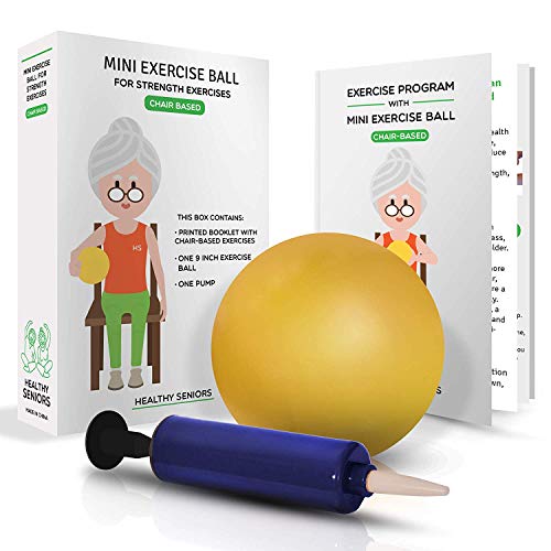 Healthy Seniors Chair Exercise Program with Mini Exercise Ball, Pump and Printed Exercise Guide. Ideal for Rehab or Physical Therapy. Perfect Gift for a Grandparent