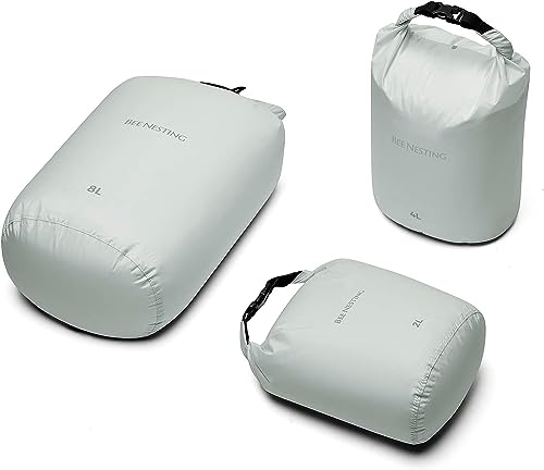 Bee Nesting Ultralight Dry Bags 3 Piece Set - Waterproof Siliconized Dry Sack Accessory for Lightweight Travel, Boating, Kayaking, Camping, Swimming(Gray, 2L 4L 8L 3 Pack)
