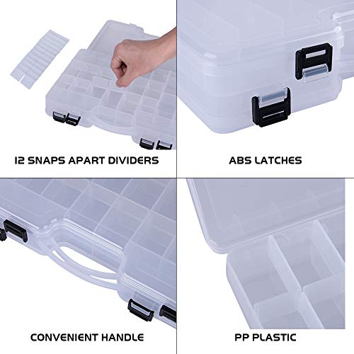 Goture Double Sided Fishing Box Large Trays Double Sided Fishing Plastic Tackle Storage Box Portable Organizer Handle Included 44 Compartments Hard Case 12 8 3 Smoke Red #TOP2