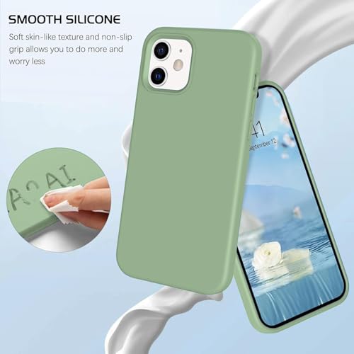 Image of DIZORO Silicone Back Case for iPhone 12 /12 Pro, Soft-Touch Phone Microfiber Silicone Back Cover for iPhone 12 /12 Pro -Matcha