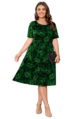 Image of POSESHE Womens Plus Size Summer Dress 2026 Casual Short Sleeve Empire Waist Loose Fit Swing T-Shirt Dress with Pockets