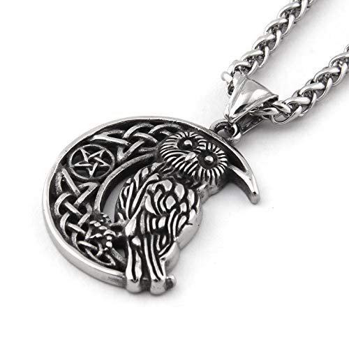 Stainless Steel Irish Celtic Owl Crescent Moon Pendant Necklace Celtic Knot Pentagram Amulet Jewelry2