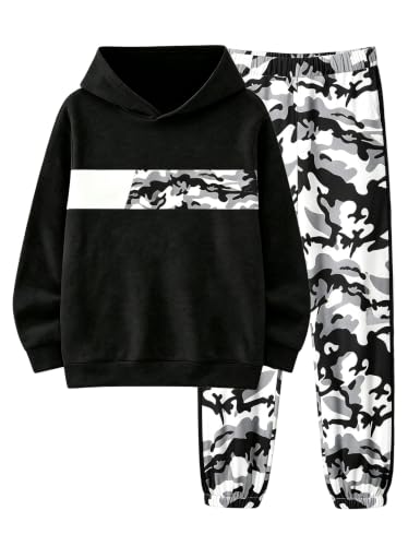 Image of Boys Clothes Boy Outfits 2-Piece Long Sleeve Hoodie and Camouflage Pants Boys Fall Winter Clothes for 6-16 Years