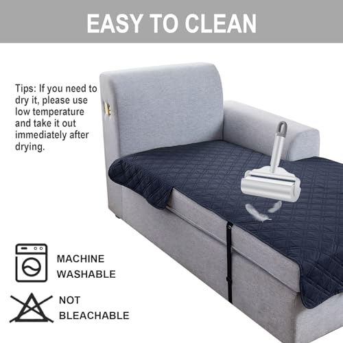 Image of Genina L Shape Couch Cover, Sectional Couch Chaise Covers, Waterproof Washable Sofa Covers for Left L Shape Chaise Lounge, Anti-Slip Sofa Slipcovers for Dogs Cats Pet Friendly(Navy Blue)
