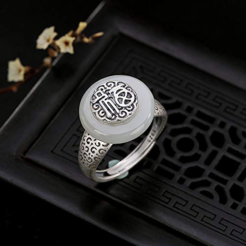 Bague pour femme ajustable anti-allergie réglable en argent S925 et jade