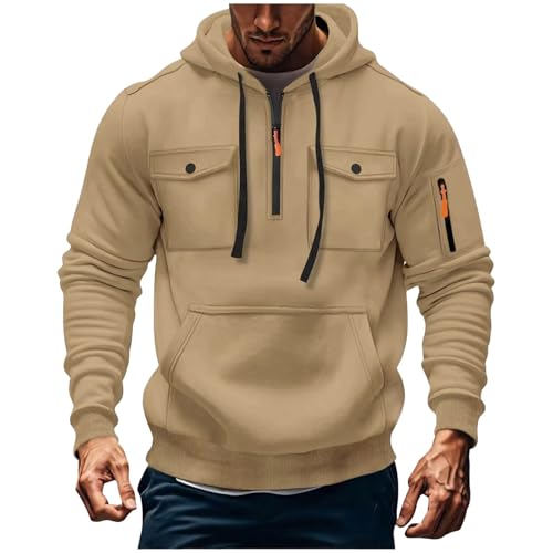 Mens Tactical Sweatshirts Hoodies Fleece Military Cargo Pullover Sports Winter Outdoor Solid Sweatshirt with Pocket