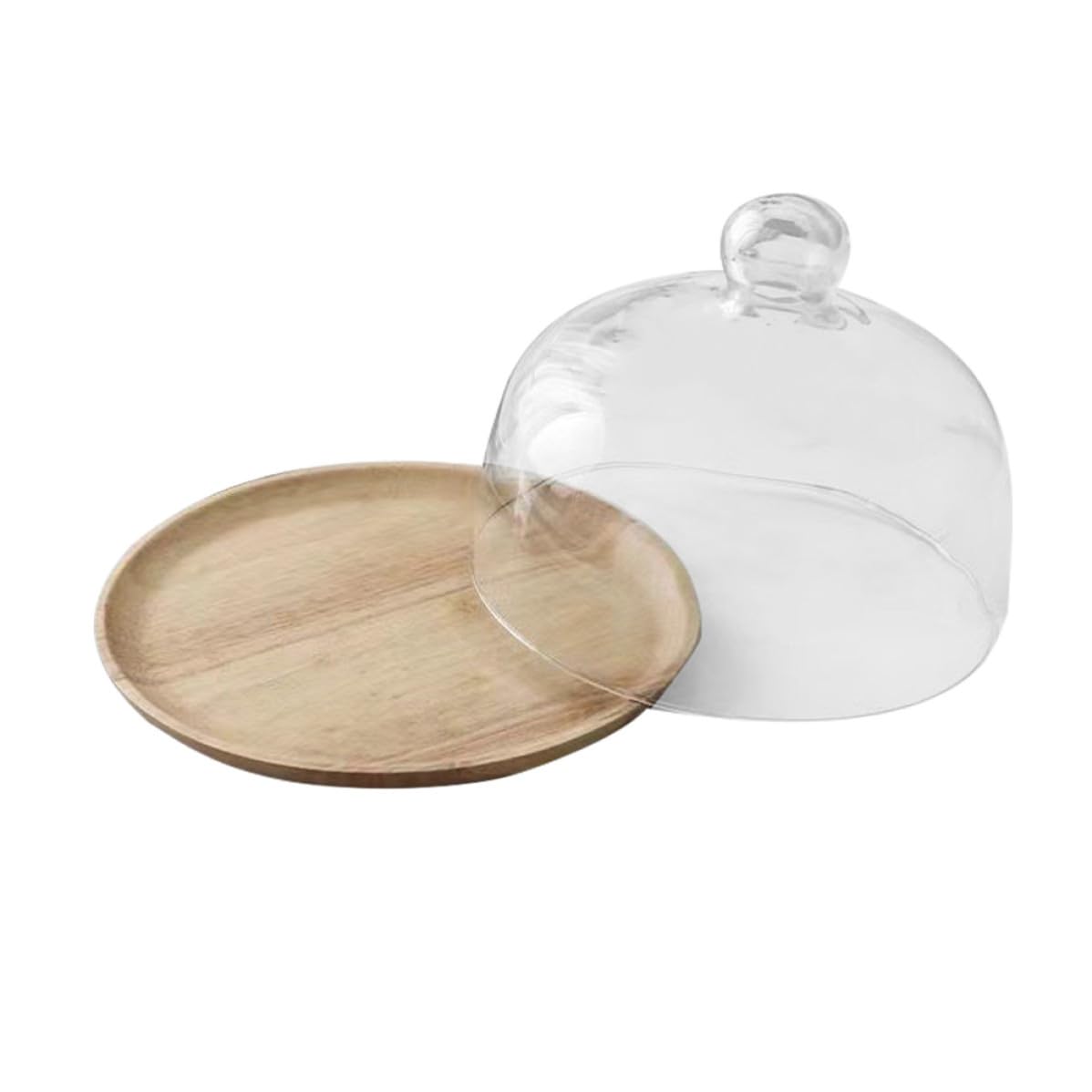 Porta Dolci in Legno Coperchio, Vassoio Dessert 1 Pezzo | Vetro a Cupola, Forma a Vassoio, per Esposizione e Conservazione su Tavolo