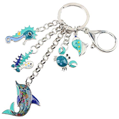 WEVENI Alloy Dolphin Keychain Hippocampus Seahorse Key Chain Crab Charms Shell Jewelry For Women Girls2